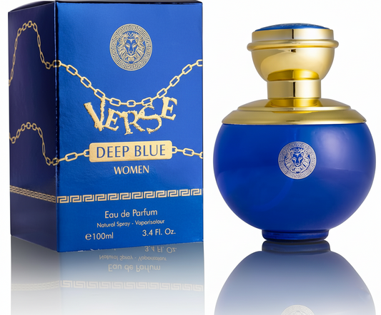 Verse Deep Blue for Women — Eau de Parfum 3.4 fl oz (100ml), Floral, Fruity Fragrance with Top Notes of Apple, Black Current, Musk, and Patchouli