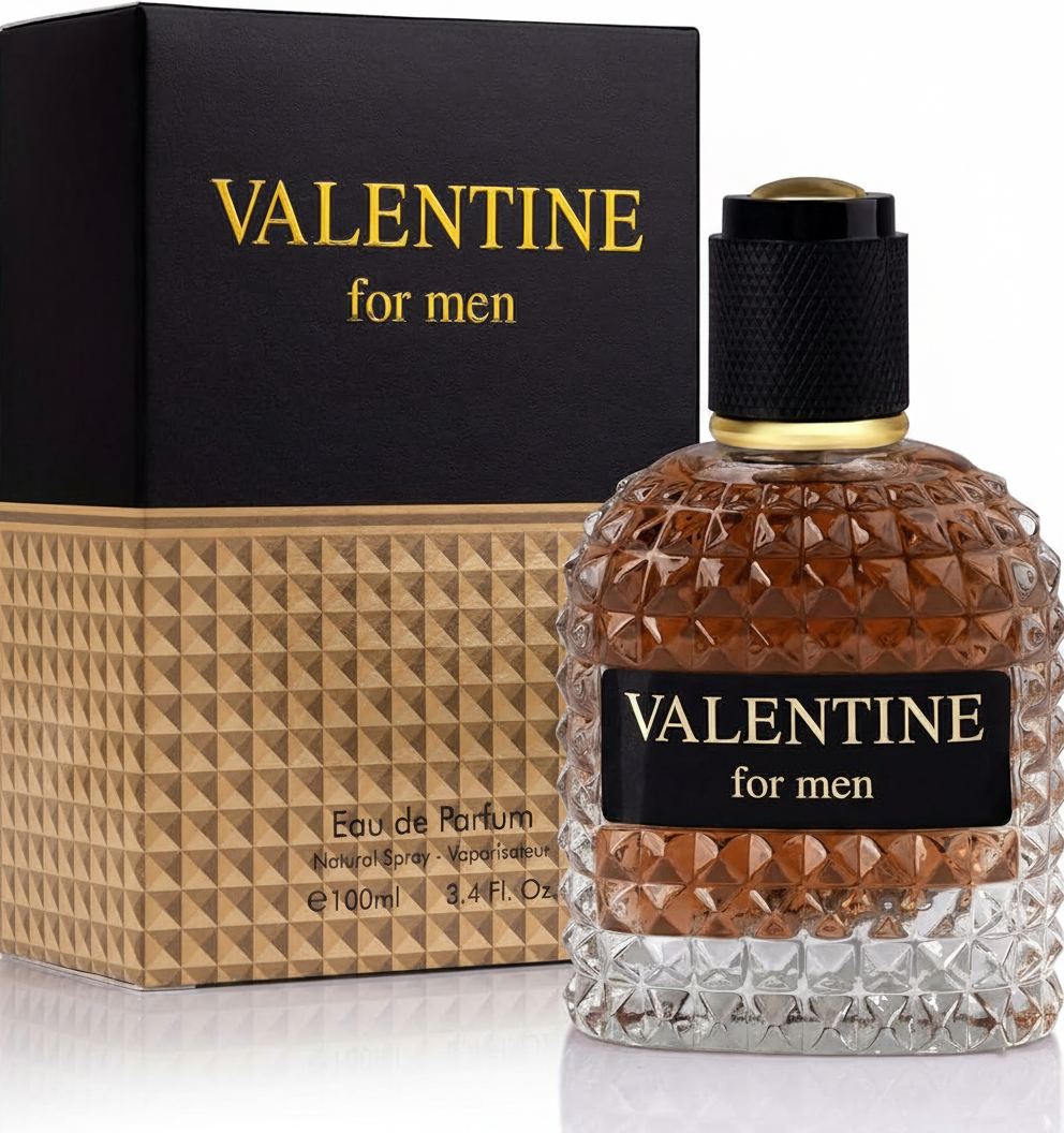 Valentine for Men — Eau de Parfum with Outdoor Top Notes and a Warm Heart f Roasted Coffee Bean, Chocolate and Hazelnut — 3.4 fl oz (100ml)