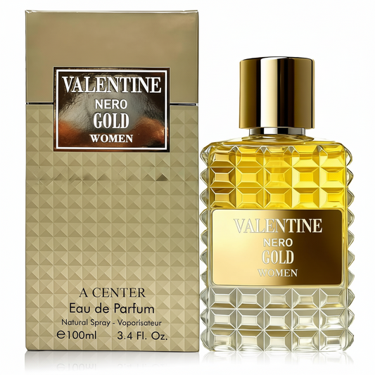 Valentine Nero Gold EDP for Women 3.4 oz – Jasmine, Vanilla, Bergamot & Golden Amber Floral Perfume