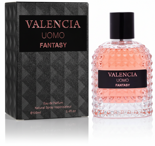 Valencia UOMO Fantasy for Men — Eau de Parfum 100ml, Spicy Fragrance with Top Notes of Sweet Red Apple, Cardamom, Bergamot and Patchouli