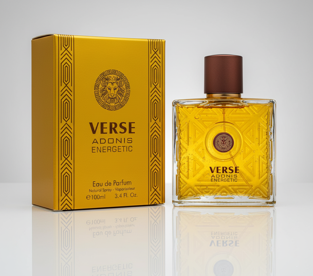 Verse Adonis Energetic for Men Eau de Parfum — Long lasting Scent with Citrus and Woody Notes, Perfect for Day or Night Wear, 3.4 fl oz (100ml) Spray Bottle