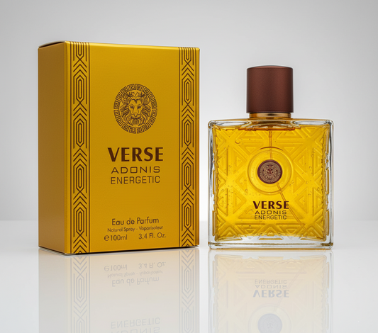 Verse Adonis Energetic for Men Eau de Parfum — Long lasting Scent with Citrus and Woody Notes, Perfect for Day or Night Wear, 3.4 fl oz (100ml) Spray Bottle