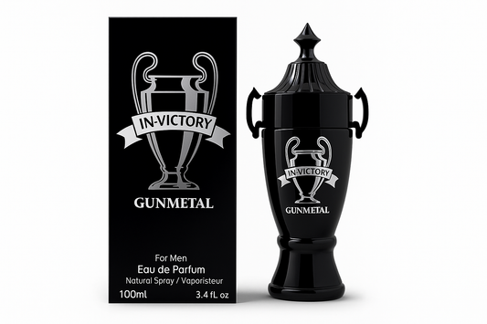 In-Victory Gunmetal Eau de Parfum – Rich Amber, Woods & Citrus | Modern Masculine Fragrance (3.4 Fl Oz)