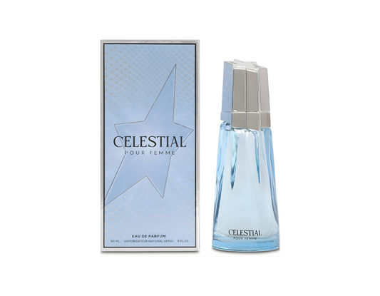 Celestial Pour Femme Eau de Parfum 3.4oz Sweet Caramel Amber bottle and box packaging